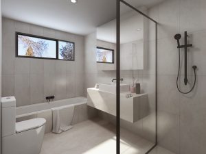 hampton and nolan white marble bathroom render eaglemont homes